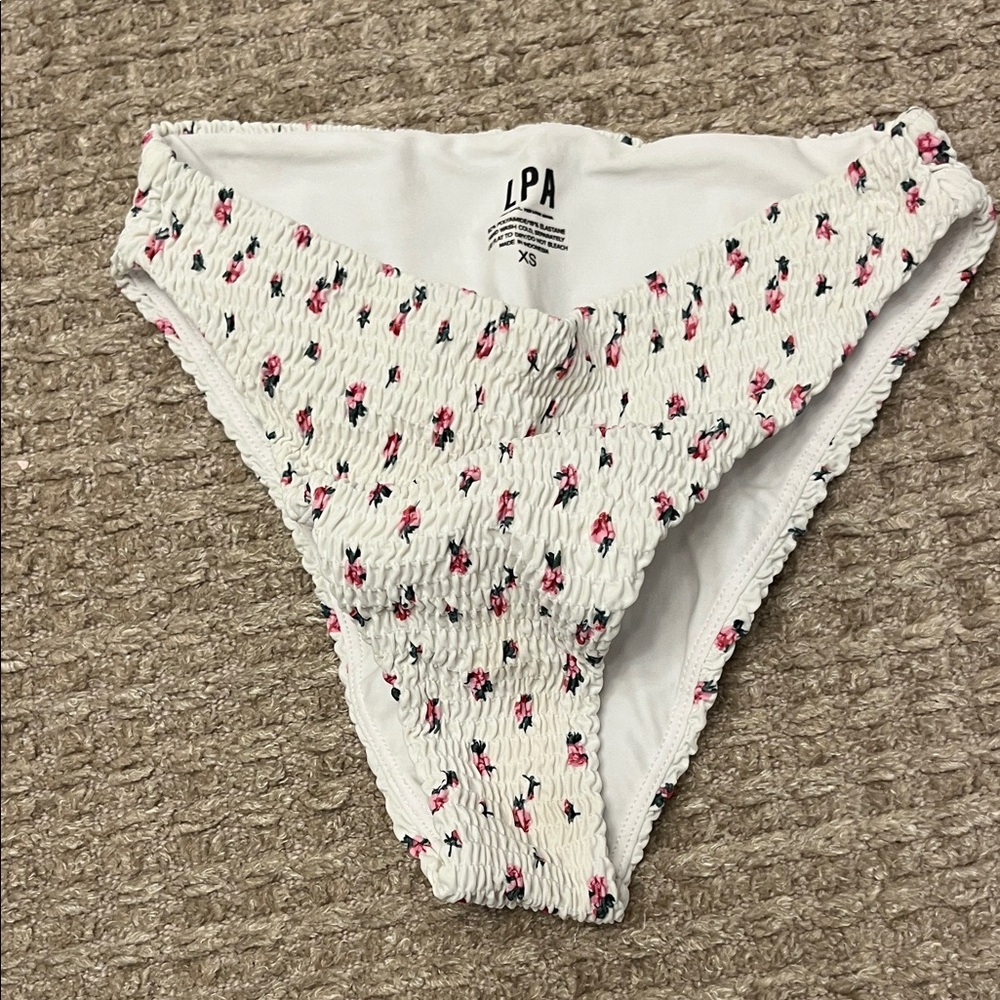LPA Kids Floral Print Bikini Bottom - White and Pink
